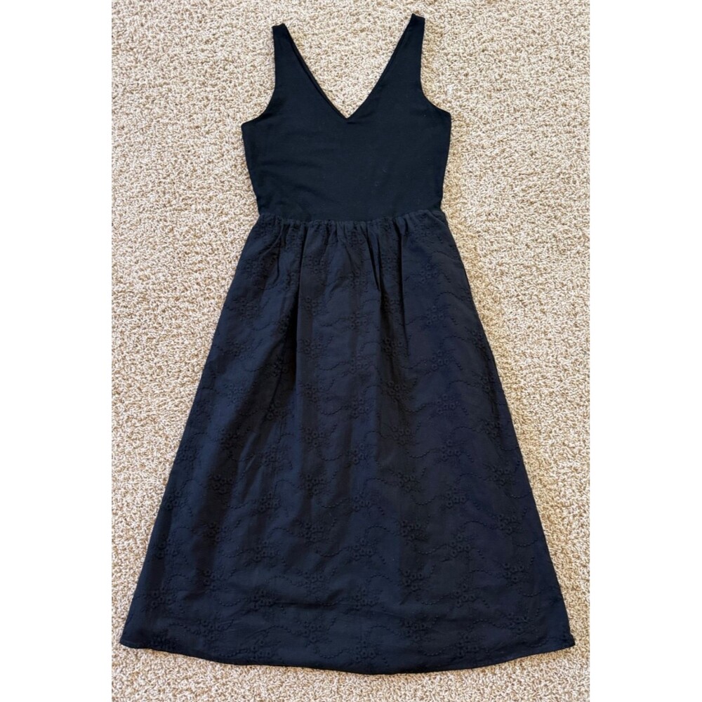 78 & Sunny Women's Black Knit Cotton Embroidered Fit Flare Tank Dress Sz Medium